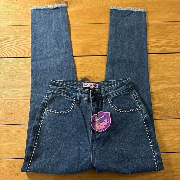 NWT y2k Dolls Kill Bratz rhinestone jeans xs - Picture 1 of 14